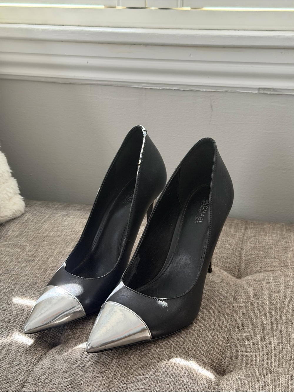 Michael Kors Black Pumps with Silver Cap Toe - Women's Dress Heels